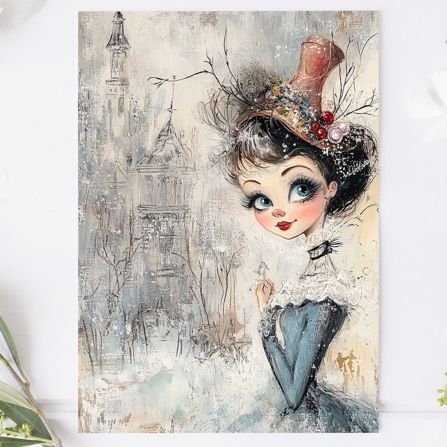 Vykort för postcrossing, scrapbooking & dekoration - Whimsical Flicka Retrostil PC593