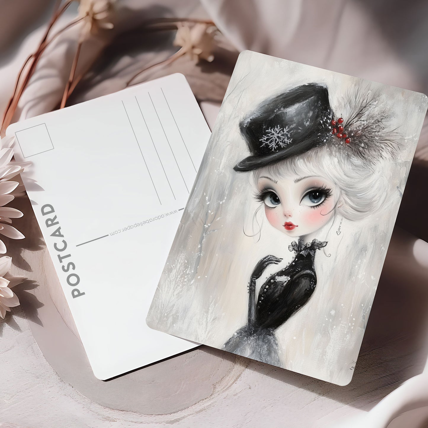 Vykort för postcrossing, scrapbooking & dekoration - Whimsical Flicka Retrostil PC594