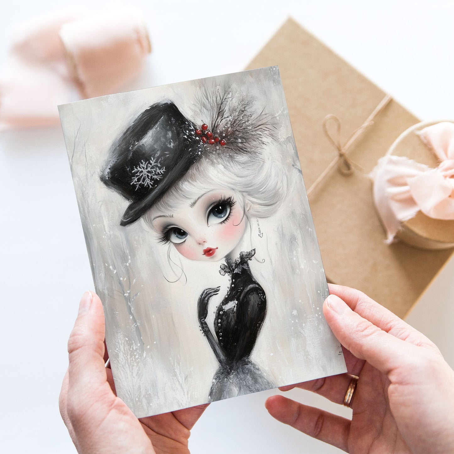 Vykort för postcrossing, scrapbooking & dekoration - Whimsical Flicka Retrostil PC594