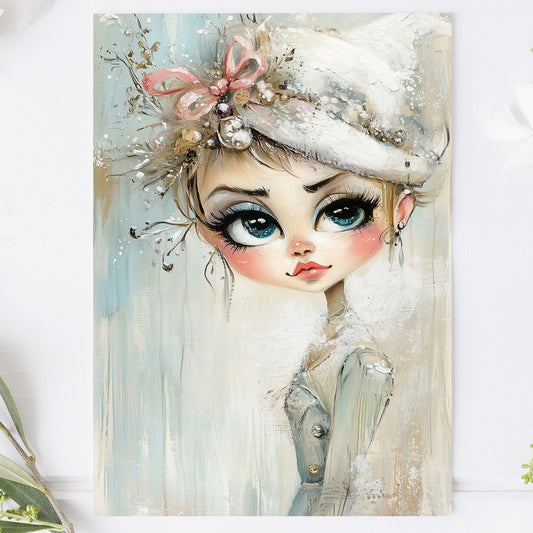 Vykort för postcrossing, scrapbooking & dekoration - Whimsical Flicka Retrostil PC595