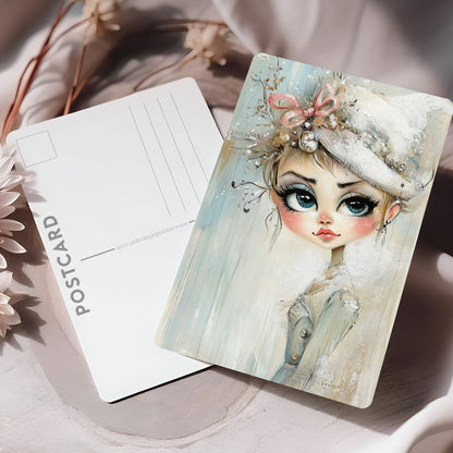 Vykort för postcrossing, scrapbooking & dekoration - Whimsical Flicka Retrostil PC595