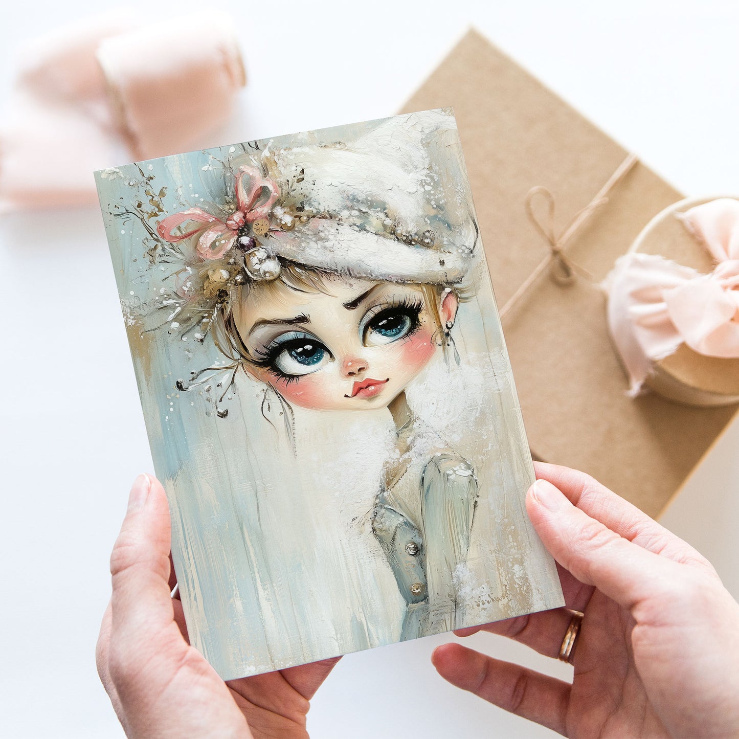 Vykort för postcrossing, scrapbooking & dekoration - Whimsical Flicka Retrostil PC595