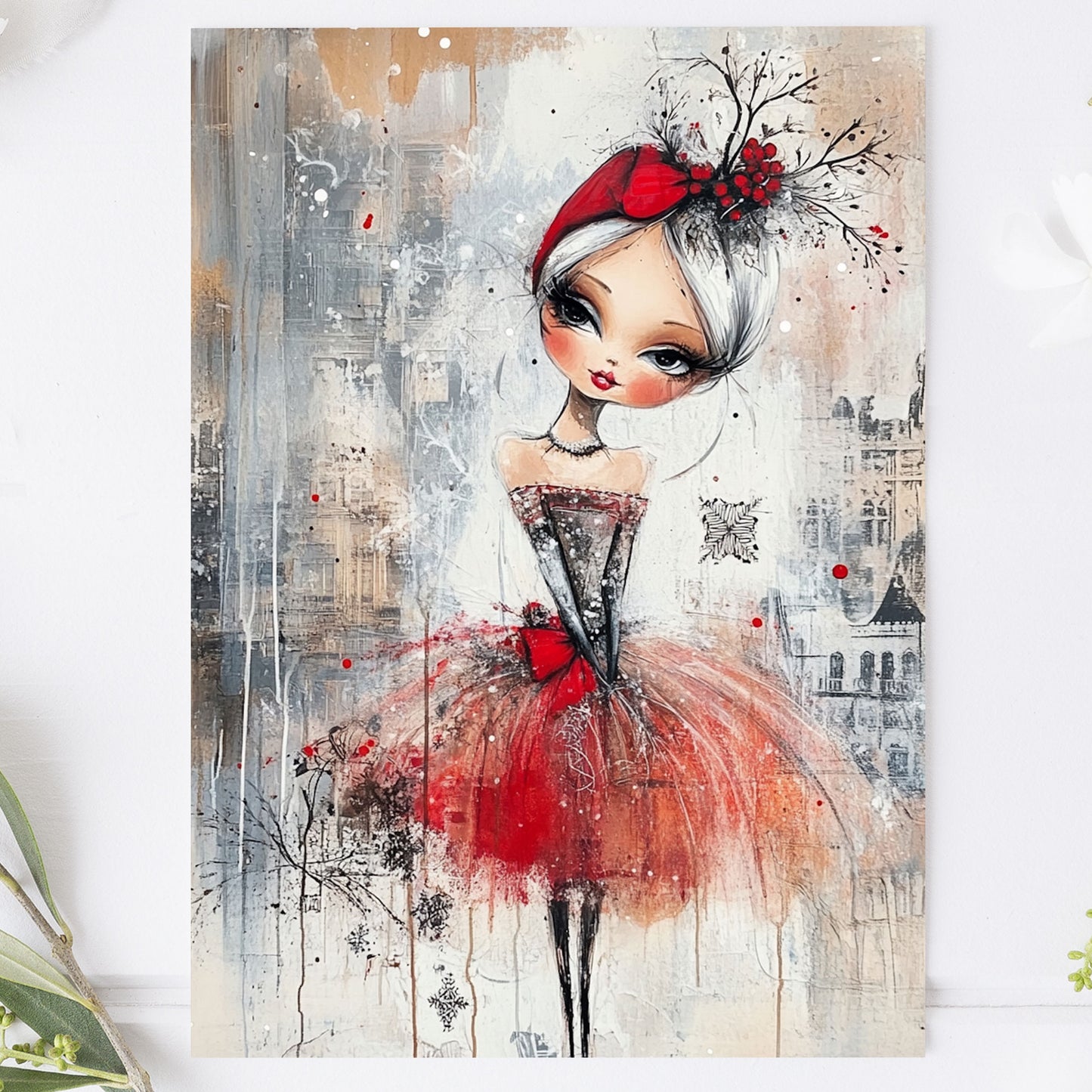 Vykort för postcrossing, scrapbooking & dekoration - Whimsical Flicka Retrostil PC596