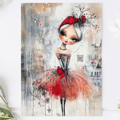 Vykort för postcrossing, scrapbooking & dekoration - Whimsical Flicka Retrostil PC596