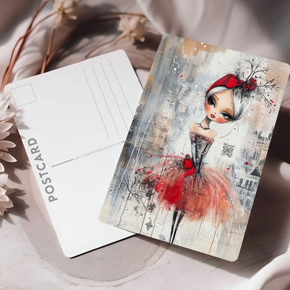 Vykort för postcrossing, scrapbooking & dekoration - Whimsical Flicka Retrostil PC596