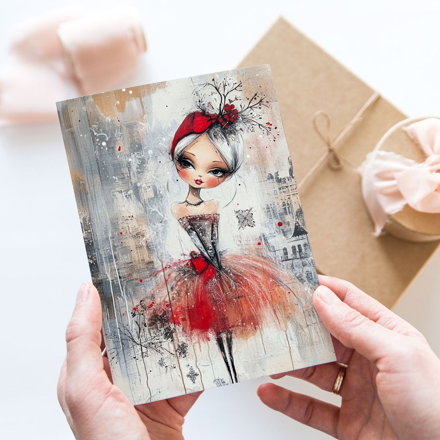 Vykort för postcrossing, scrapbooking & dekoration - Whimsical Flicka Retrostil PC596