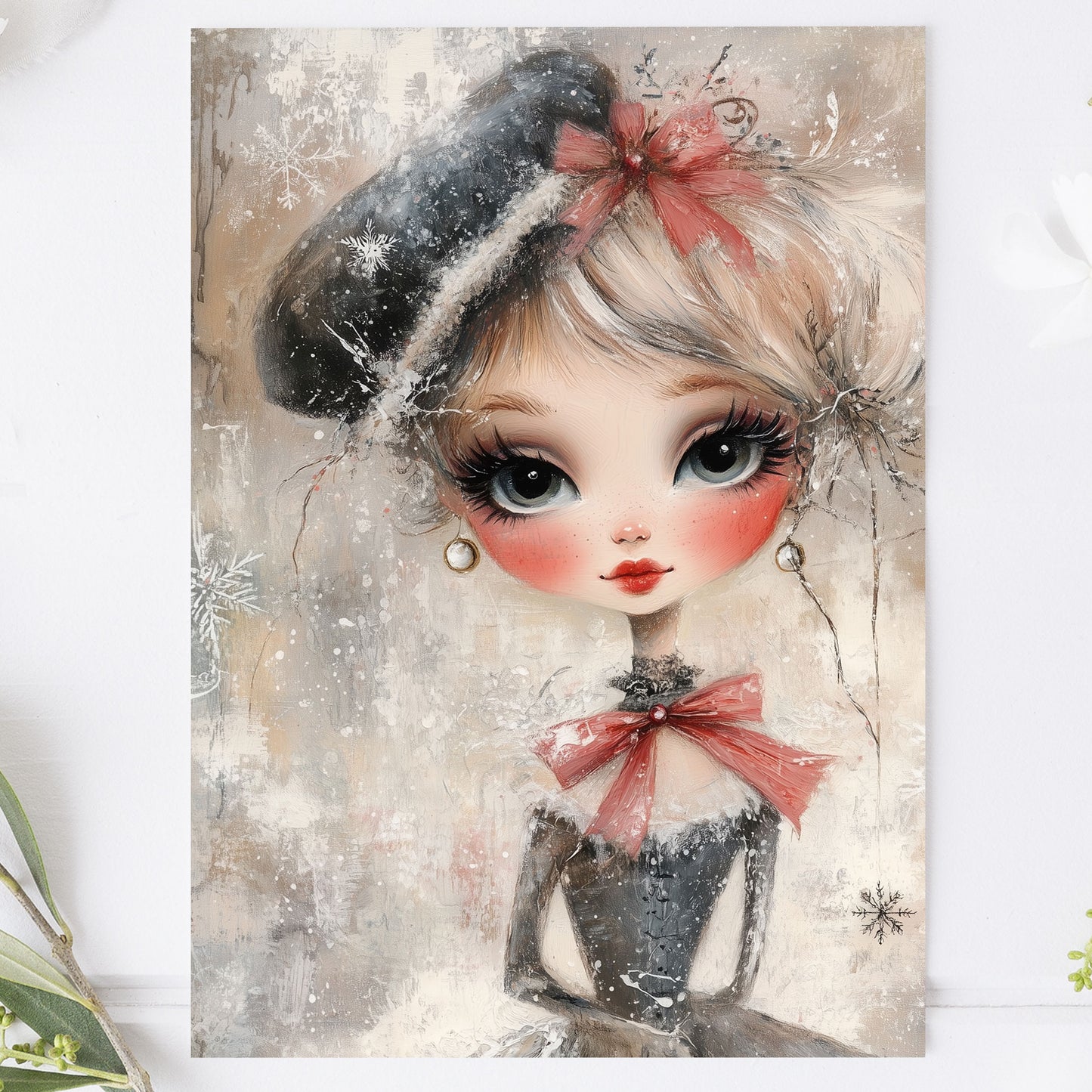 Vykort för postcrossing, scrapbooking & dekoration - Whimsical Flicka Retrostil PC598