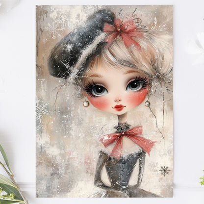 Vykort för postcrossing, scrapbooking & dekoration - Whimsical Flicka Retrostil PC598