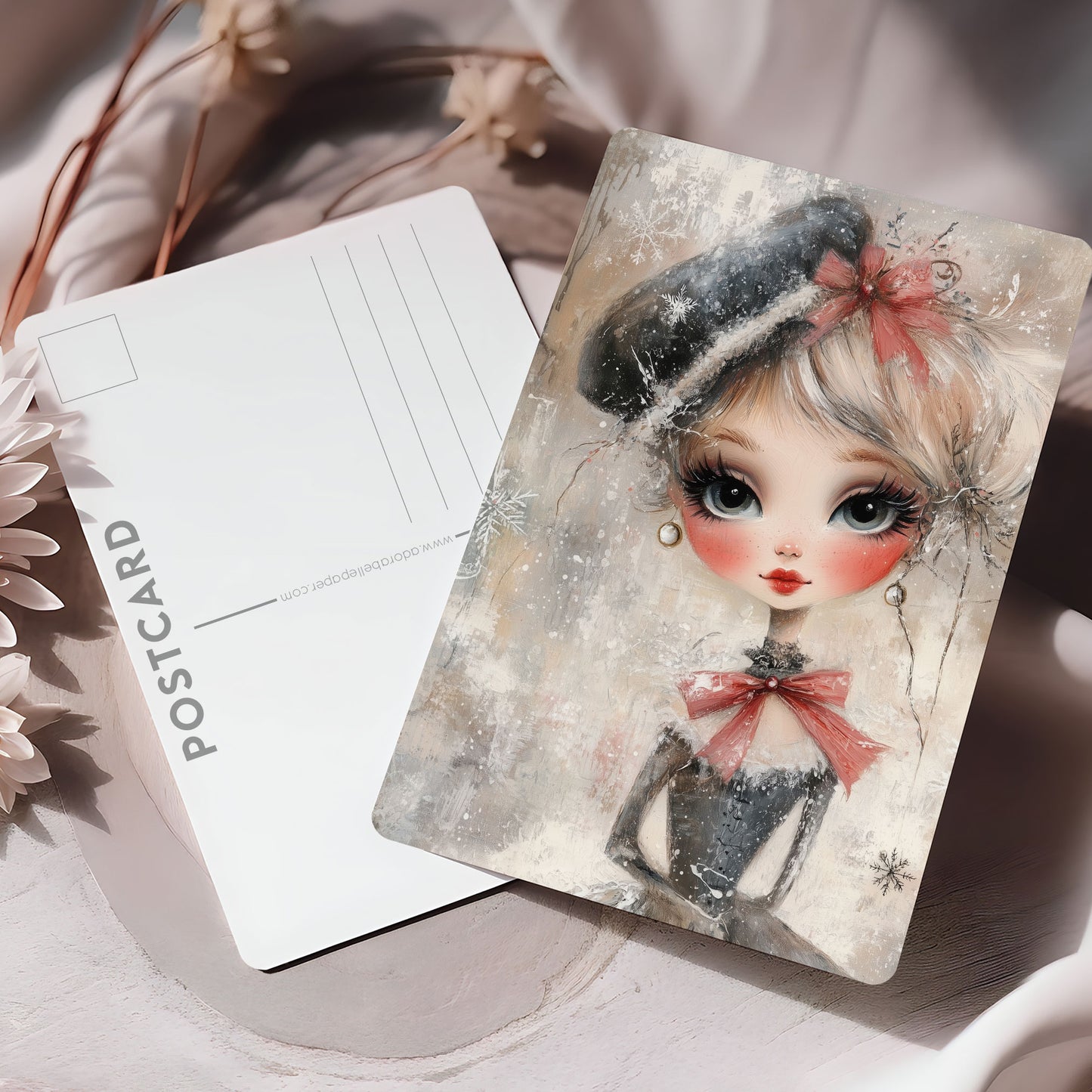 Vykort för postcrossing, scrapbooking & dekoration - Whimsical Flicka Retrostil PC598