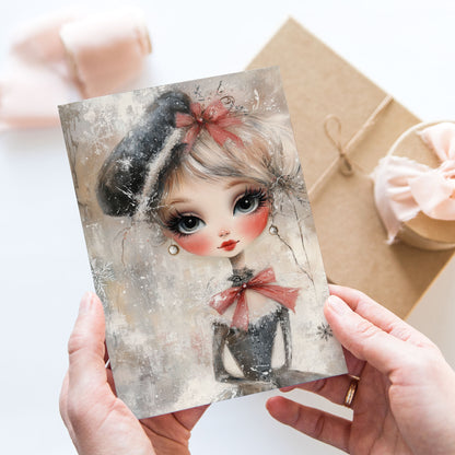 Vykort för postcrossing, scrapbooking & dekoration - Whimsical Flicka Retrostil PC598