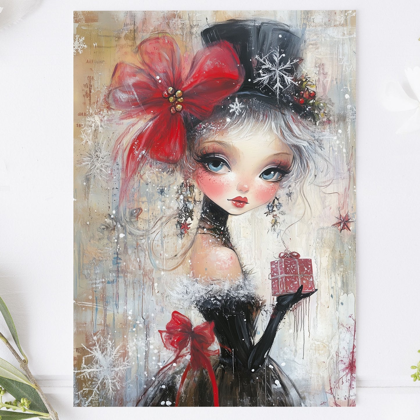 Vykort för postcrossing, scrapbooking & dekoration - Whimsical Vintrig Flicka Retrostil PC600