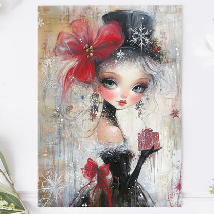 Vykort för postcrossing, scrapbooking & dekoration - Whimsical Vintrig Flicka Retrostil PC600