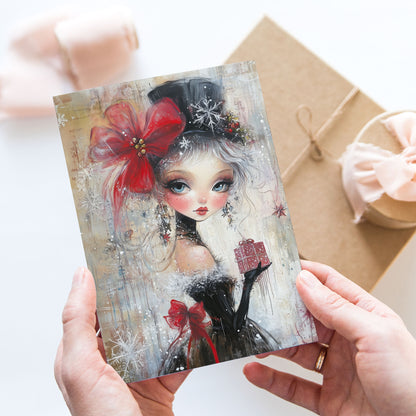 Vykort för postcrossing, scrapbooking & dekoration - Whimsical Vintrig Flicka Retrostil PC600