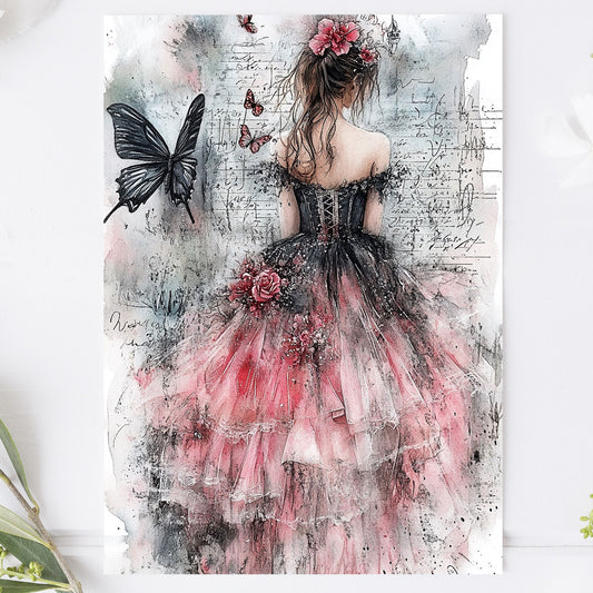 Vykort för postcrossing, scrapbooking & dekoration - Mörk Romantik - Svart Fjäril PC601