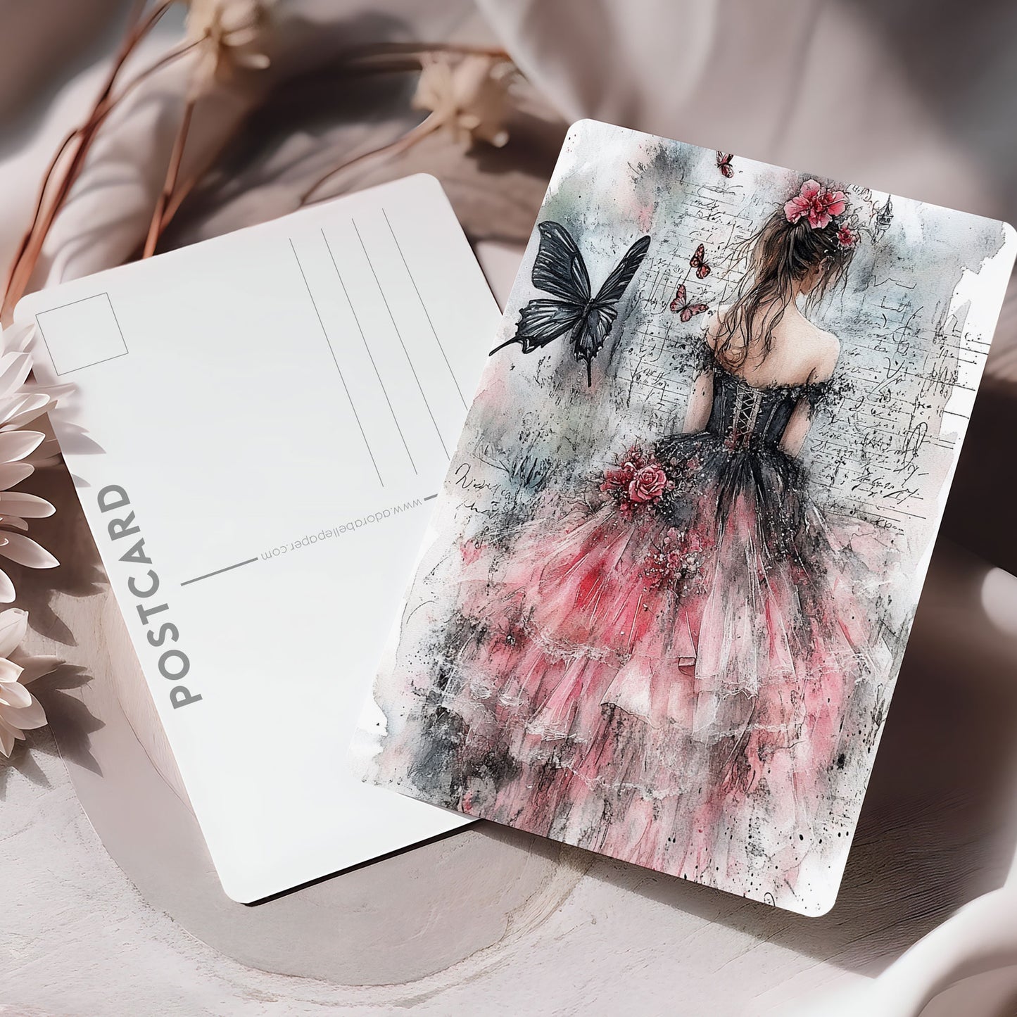 Vykort för postcrossing, scrapbooking & dekoration - Mörk Romantik - Svart Fjäril PC601