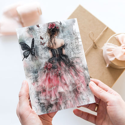 Vykort för postcrossing, scrapbooking & dekoration - Mörk Romantik - Svart Fjäril PC601