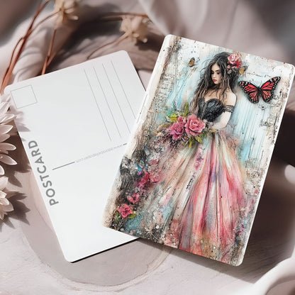 Vykort för postcrossing, scrapbooking & dekoration -Mörk Romantik - Rosor & Fjärilar PC603