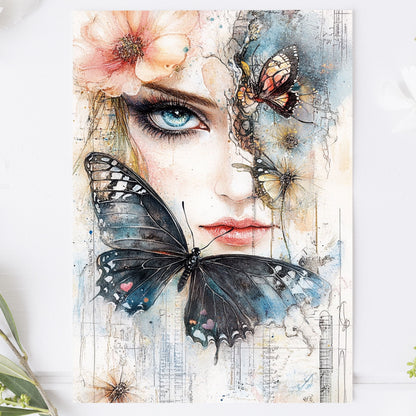 Vykort för postcrossing, scrapbooking & dekoration - Viktoriansk Tjej PC605