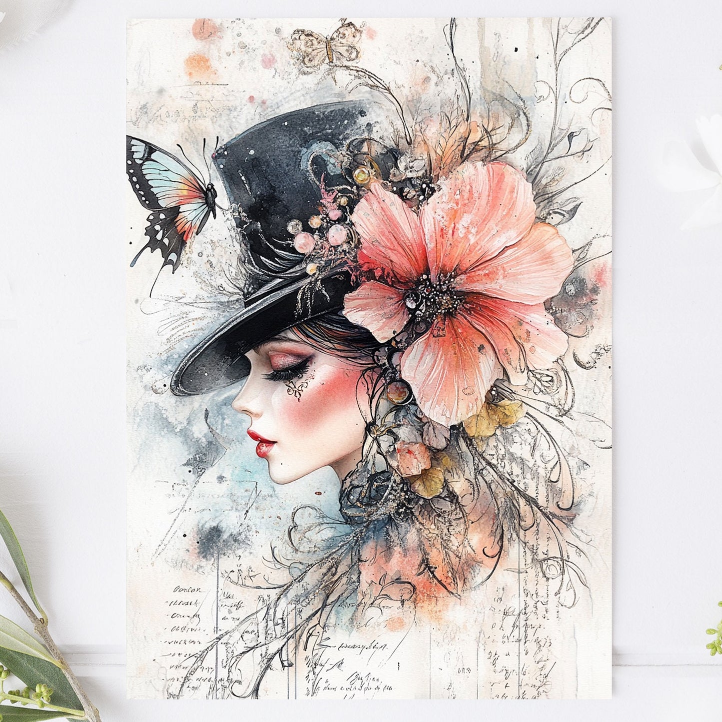 Vykort för postcrossing, scrapbooking & dekoration - Viktoriansk Tjej PC606