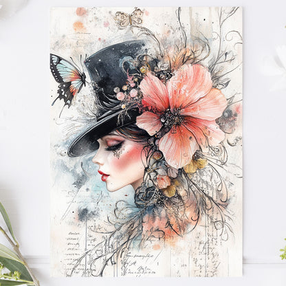 Vykort för postcrossing, scrapbooking & dekoration - Viktoriansk Tjej PC606