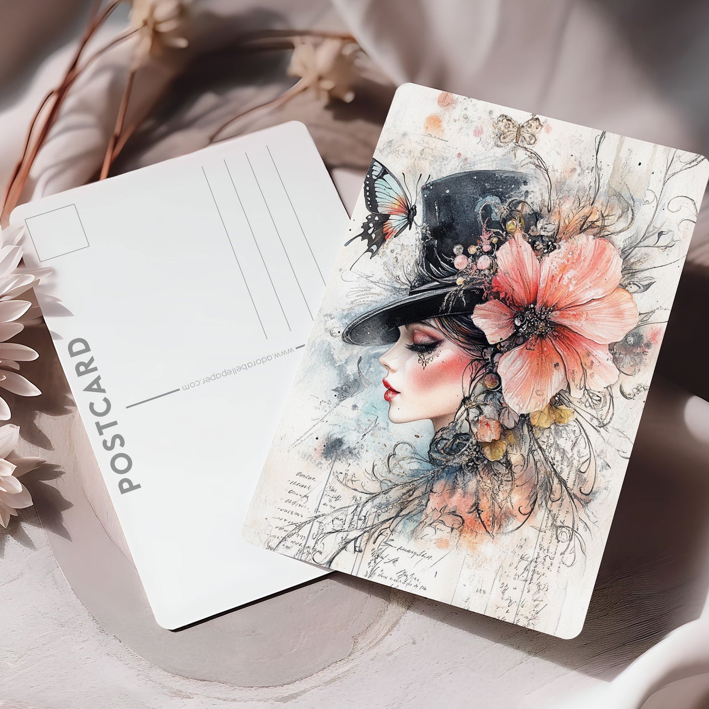 Vykort för postcrossing, scrapbooking & dekoration - Viktoriansk Tjej PC606