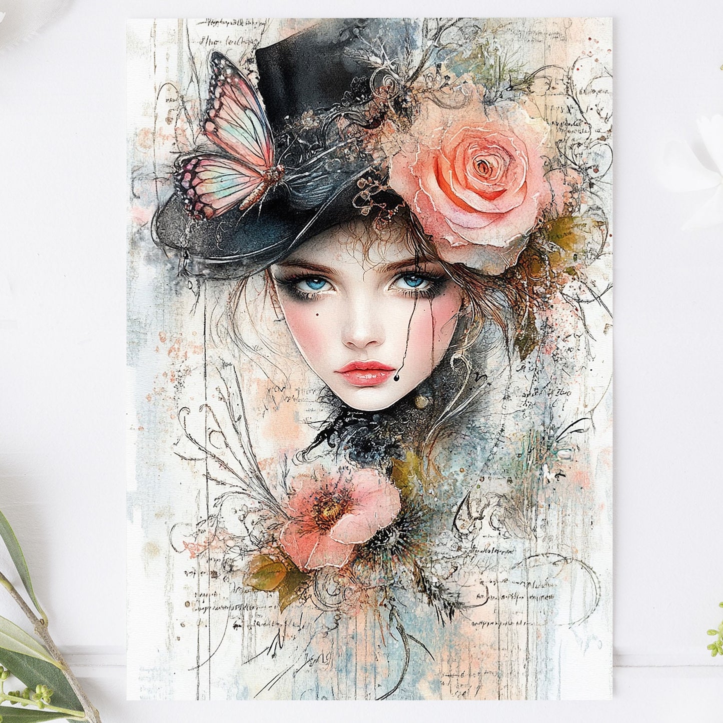 Vykort för postcrossing, scrapbooking & dekoration - Viktoriansk Tjej PC607