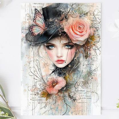 Vykort för postcrossing, scrapbooking & dekoration - Viktoriansk Tjej PC607