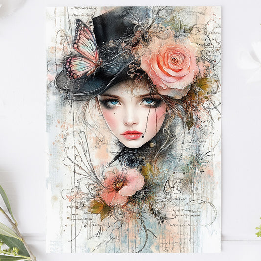 Vykort för postcrossing, scrapbooking & dekoration - Viktoriansk Tjej PC607