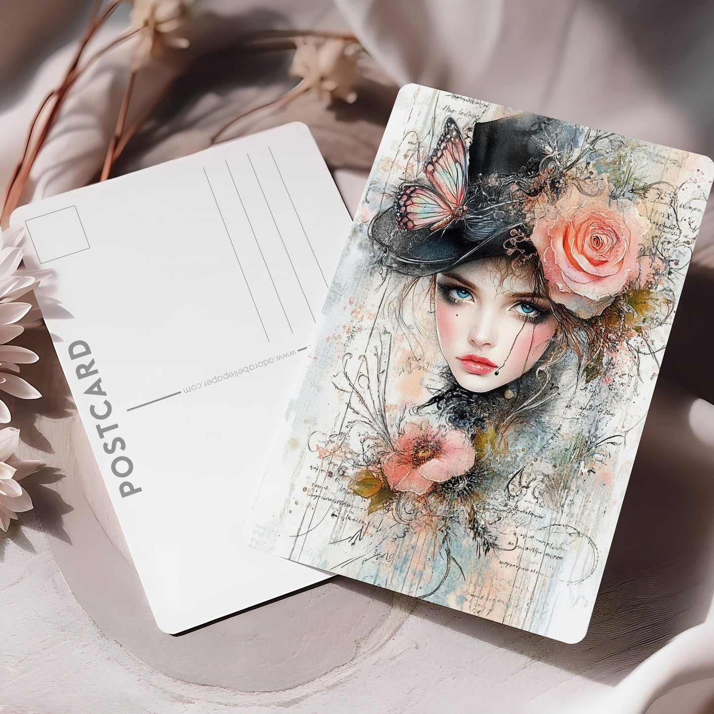 Vykort för postcrossing, scrapbooking & dekoration - Viktoriansk Tjej PC607