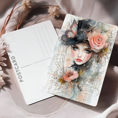 Vykort för postcrossing, scrapbooking & dekoration - Viktoriansk Tjej PC607