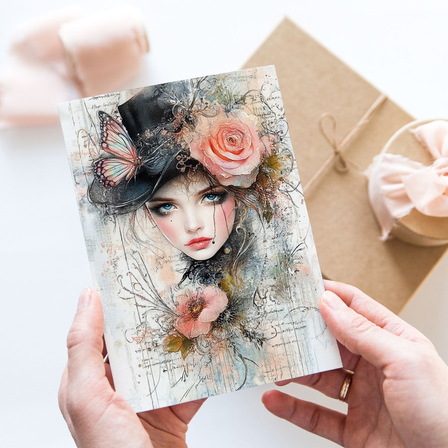 Vykort för postcrossing, scrapbooking & dekoration - Viktoriansk Tjej PC607