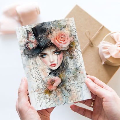 Vykort för postcrossing, scrapbooking & dekoration - Viktoriansk Tjej PC607