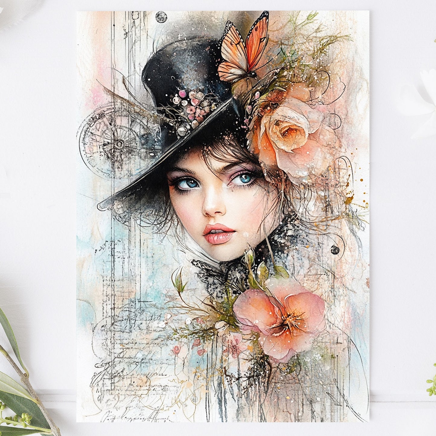 Vykort för postcrossing, scrapbooking & dekoration - Viktoriansk Tjej PC608