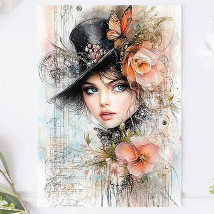 Vykort för postcrossing, scrapbooking & dekoration - Viktoriansk Tjej PC608