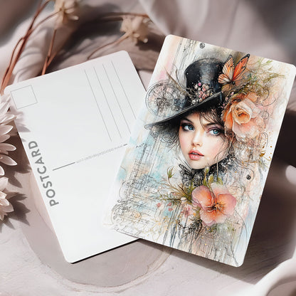 Vykort för postcrossing, scrapbooking & dekoration - Viktoriansk Tjej PC608