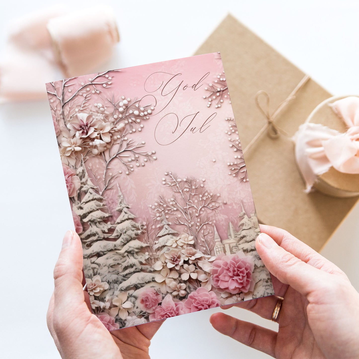 Vykort för postcrossing, scrapbooking & dekoration - God Jul PC610