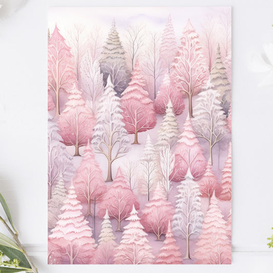 Vykort för postcrossing, scrapbooking & dekoration - Rosa Skog PC612