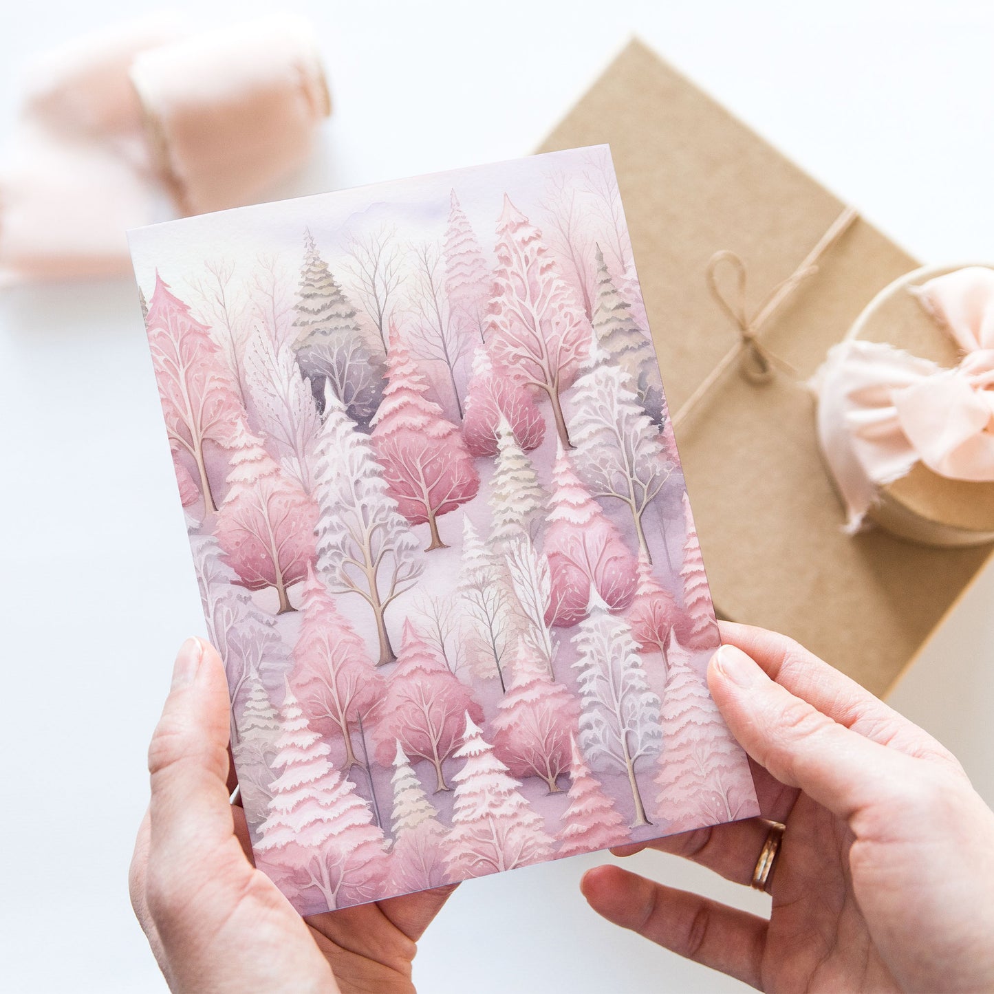 Vykort för postcrossing, scrapbooking & dekoration - Rosa Skog PC612