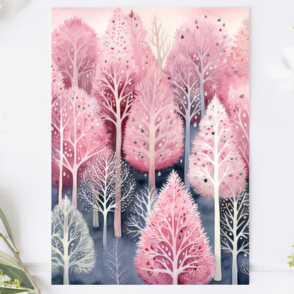 Vykort för postcrossing, scrapbooking & dekoration - Rosa Skog PC613