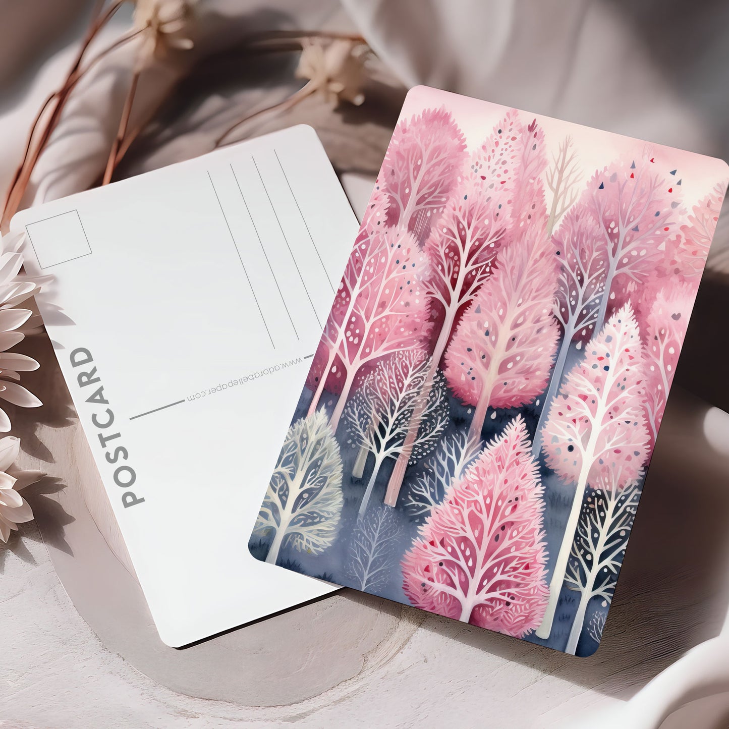 Vykort för postcrossing, scrapbooking & dekoration - Rosa Skog PC613