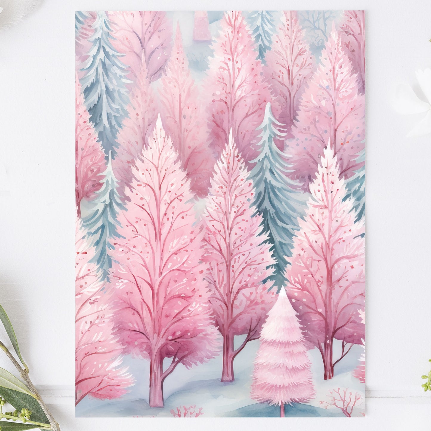 Vykort för postcrossing, scrapbooking & dekoration - Rosa Skog PC614