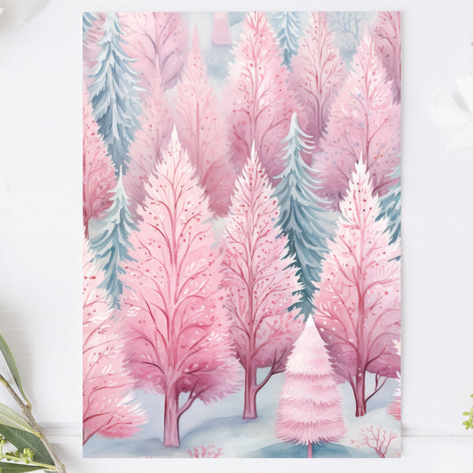 Vykort för postcrossing, scrapbooking & dekoration - Rosa Skog PC614