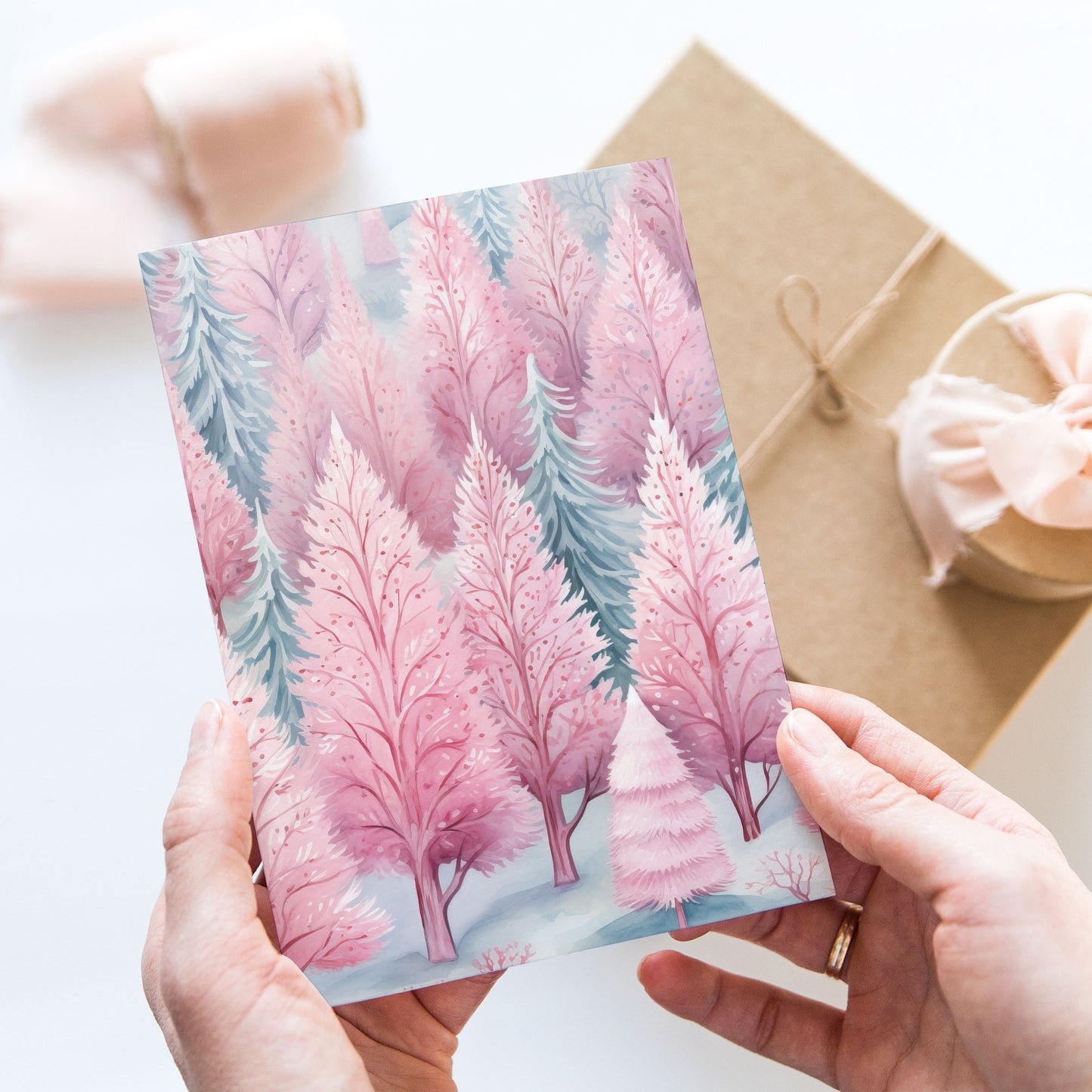 Vykort för postcrossing, scrapbooking & dekoration - Rosa Skog PC614