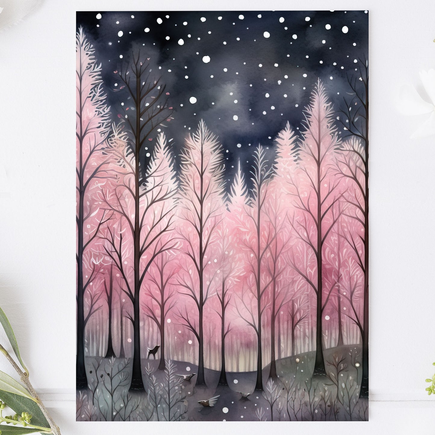 Vykort för postcrossing, scrapbooking & dekoration - Rosa Skog PC615