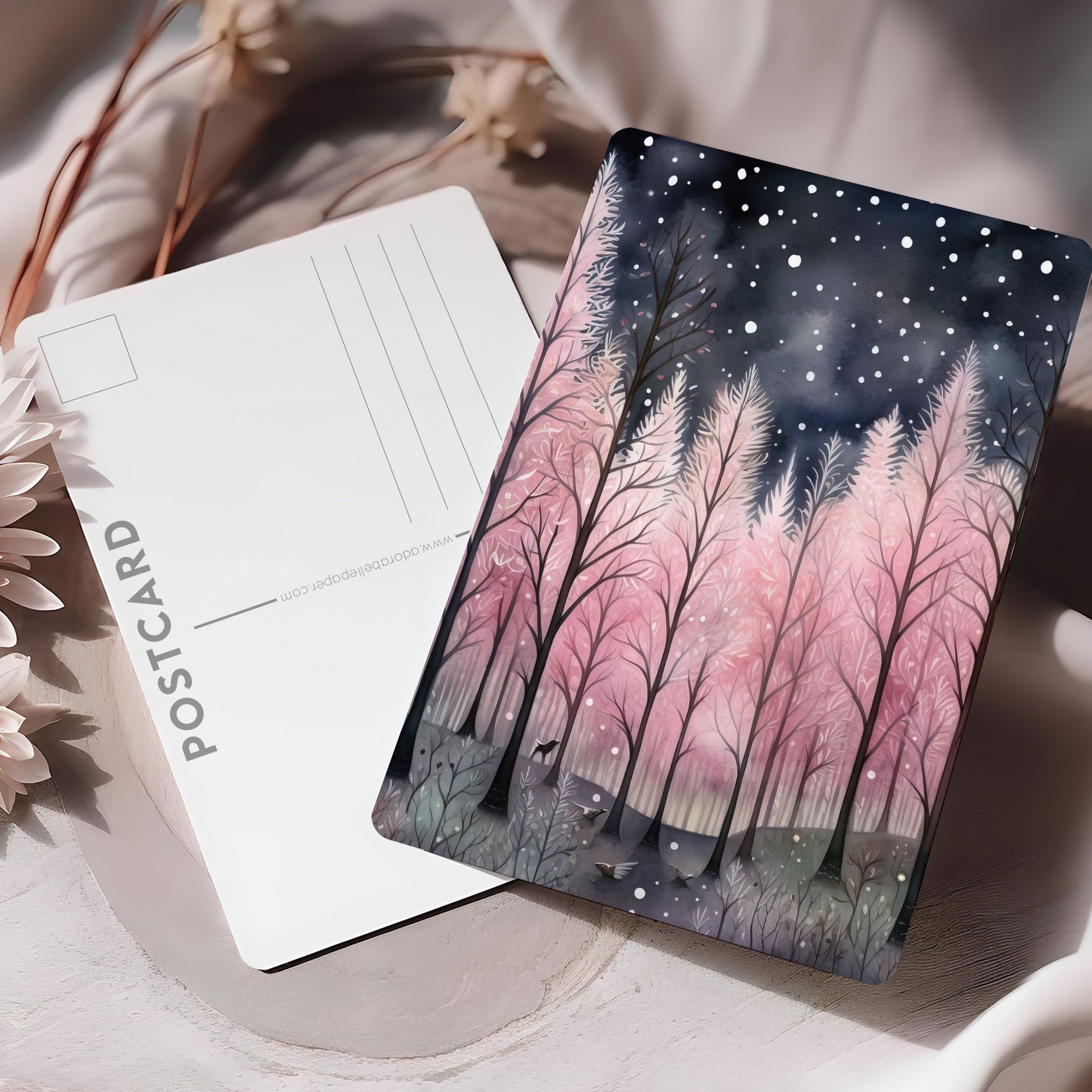 Vykort för postcrossing, scrapbooking & dekoration - Rosa Skog PC615