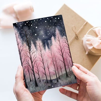 Vykort för postcrossing, scrapbooking & dekoration - Rosa Skog PC615