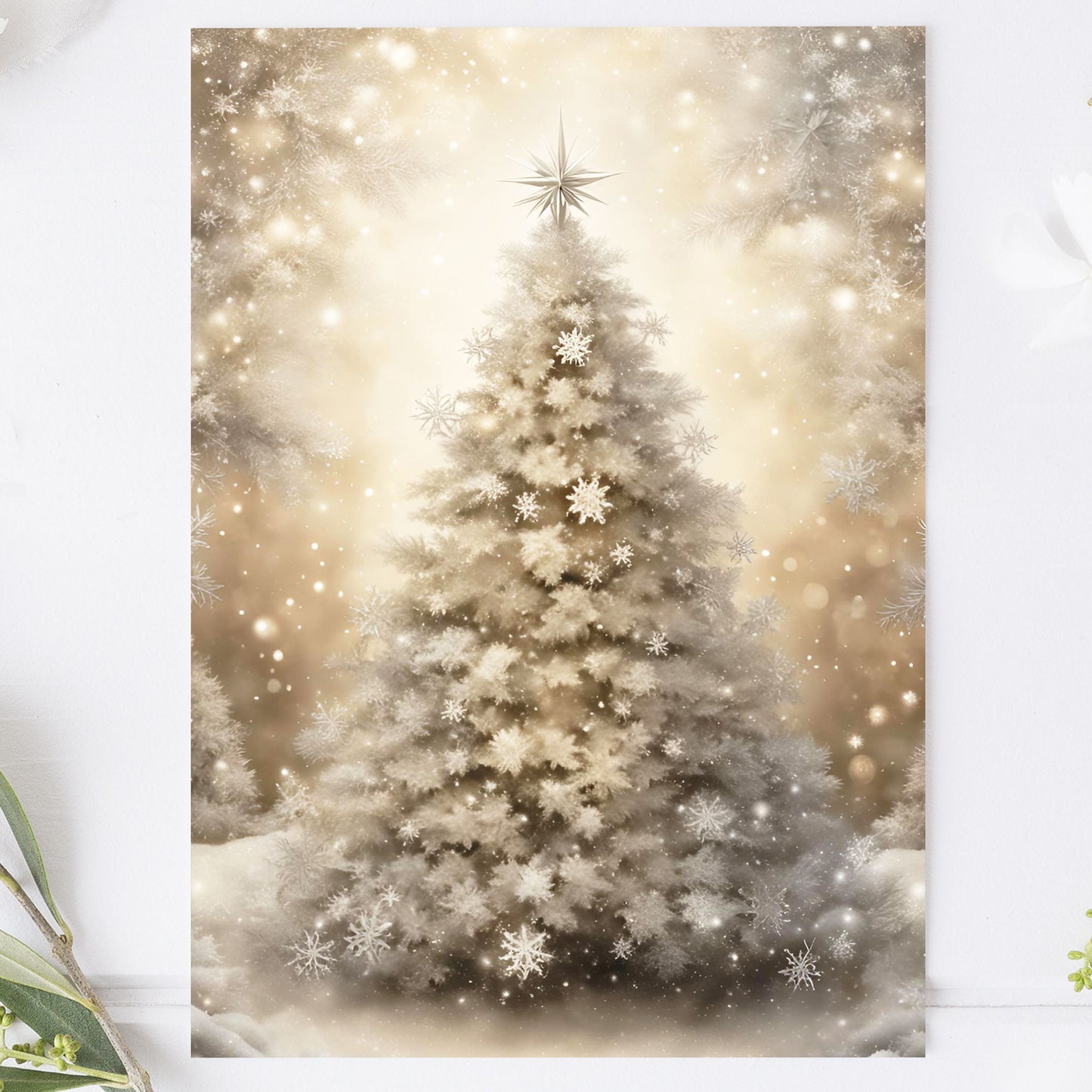 Vykort för postcrossing, scrapbooking & dekoration - Vit Julgran PC616