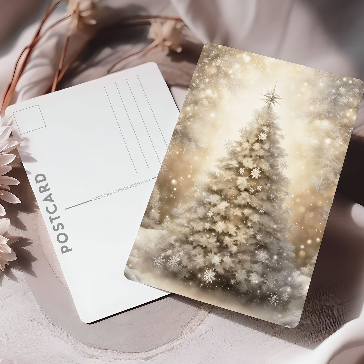 Vykort för postcrossing, scrapbooking & dekoration - Vit Julgran PC616