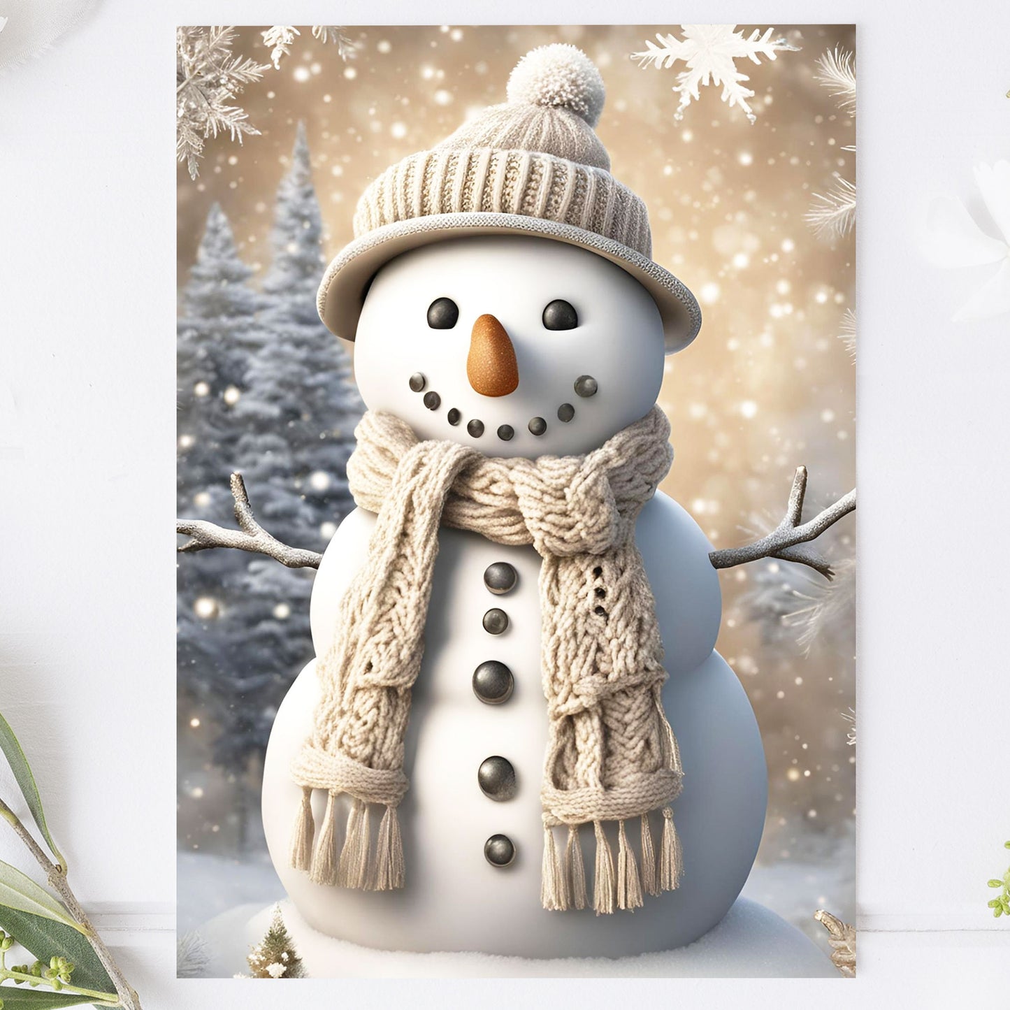 Vykort för postcrossing, scrapbooking & dekoration - Söt Snögubbe PC618