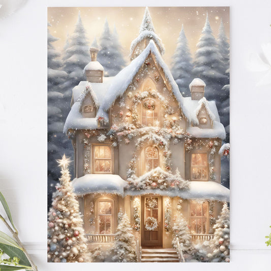 Vykort för postcrossing, scrapbooking & dekoration - Julhus PC619